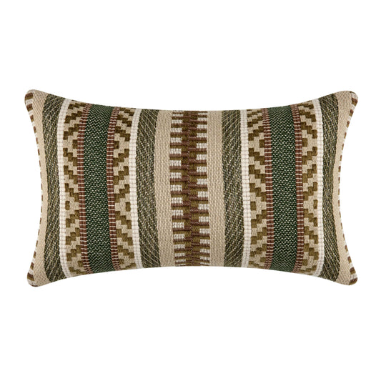 Luxurious Landino Pillow in rectangular shape, 12x20 inches, showcasing an intricate woven pattern with earthy tones of green, beige, and brown. Perfect for adding a sophisticated touch to sofas, beds, and accent chairs, providing both aesthetic appeal and comfort.