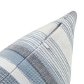 Close-up of the Sophisticated Fountas Pillow, highlighting the high-quality zipper detail and intricate blue and white stripes.
