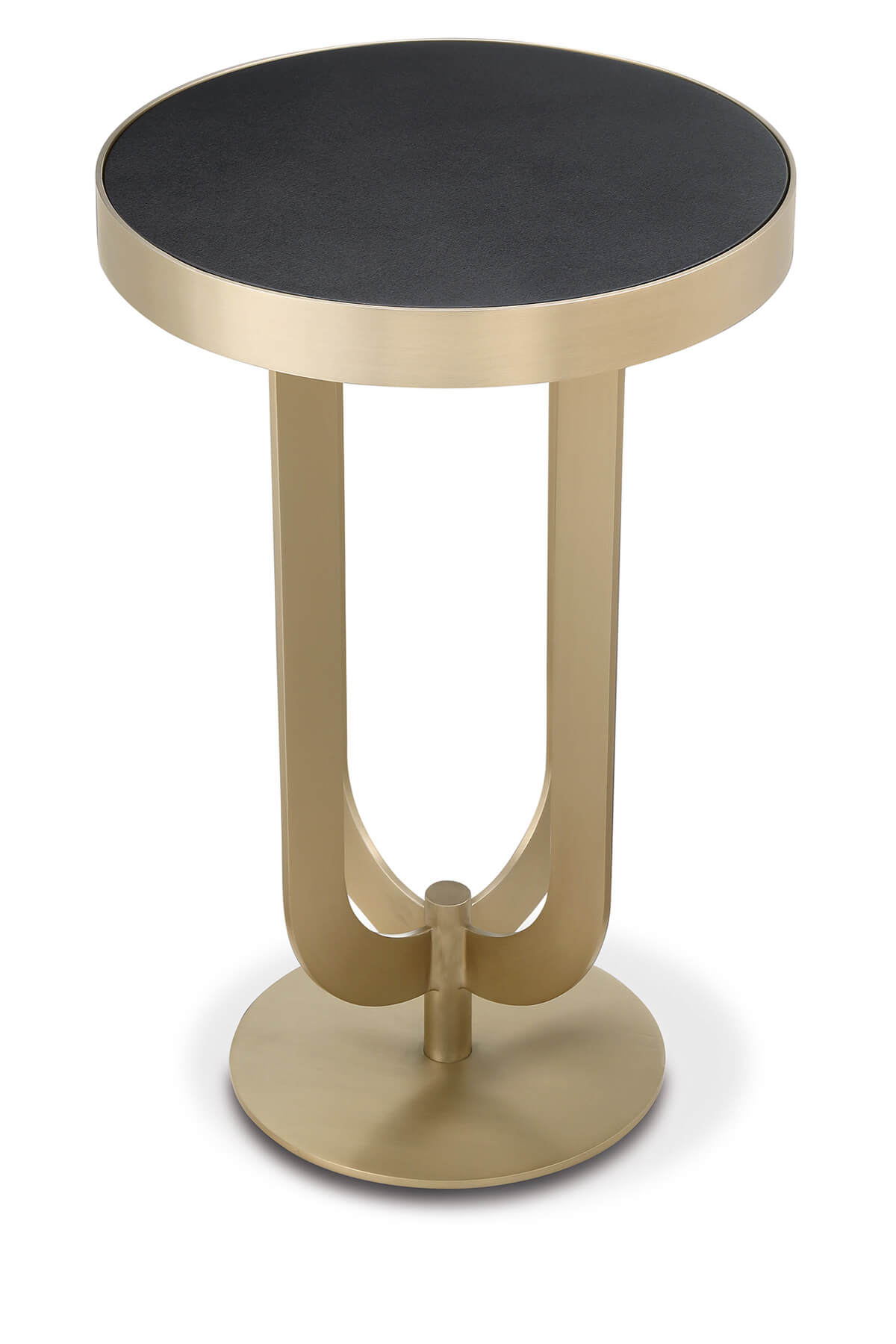 Unique Small Furniture-Felix Side Table-Wood top in black finish Metal edge flush to the top Metal plate base in satin bright brass- Imported- Outdoor and Indoor