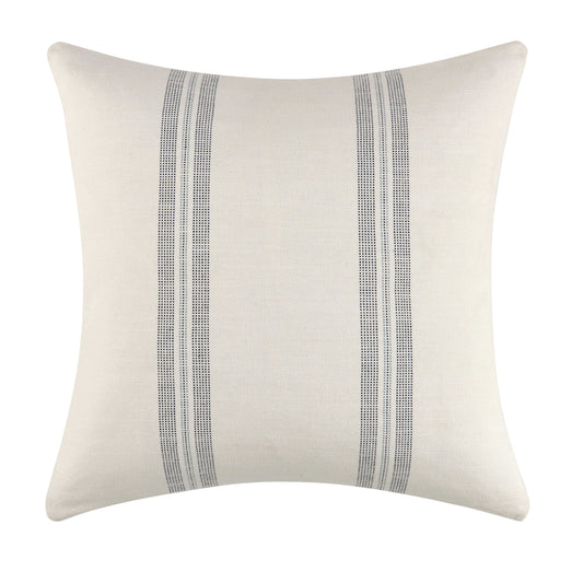 Full view of the Elegant Kingsbury Pillow in a square shape, with crisp, modern stripes in soft, neutral colors.