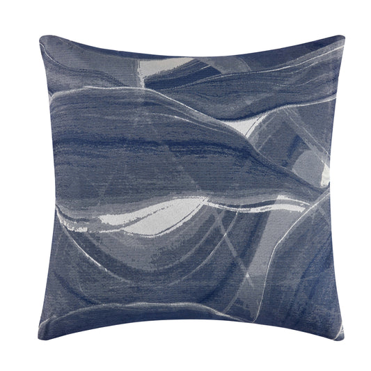 Square Elegant Erling Pillow featuring a close-up of the stylish blue and white abstract wave pattern, ideal for modern home decor.