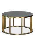 Round Black Wood Top with brass legs in a circular manner. Luxury Coffee Table Furniture